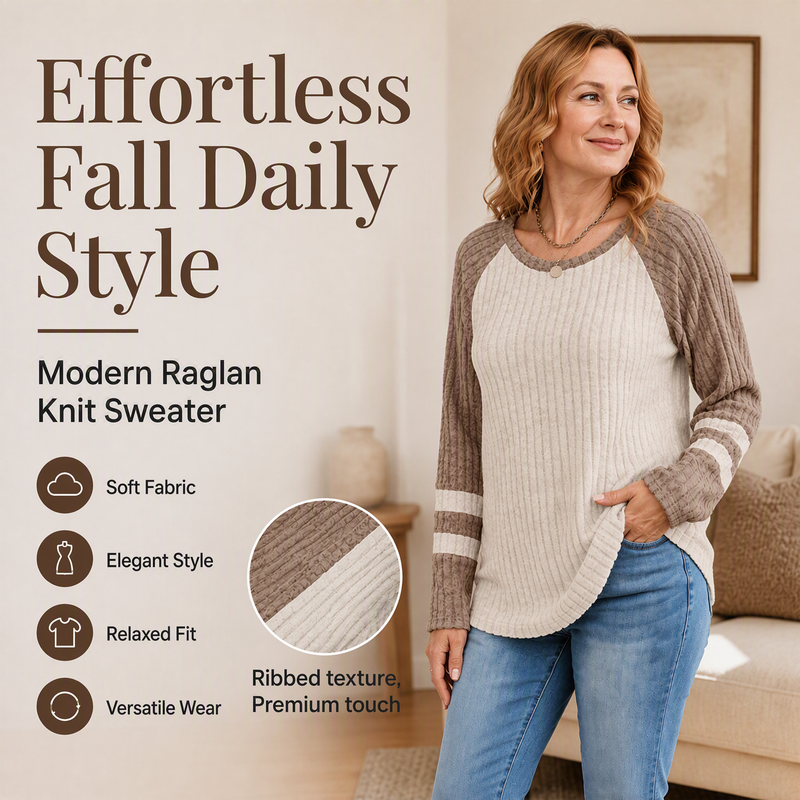 🎨 Bold Color Contrast, Textured Comfort | Women's Color-Block Long Sleeve Ribbed Knit Top