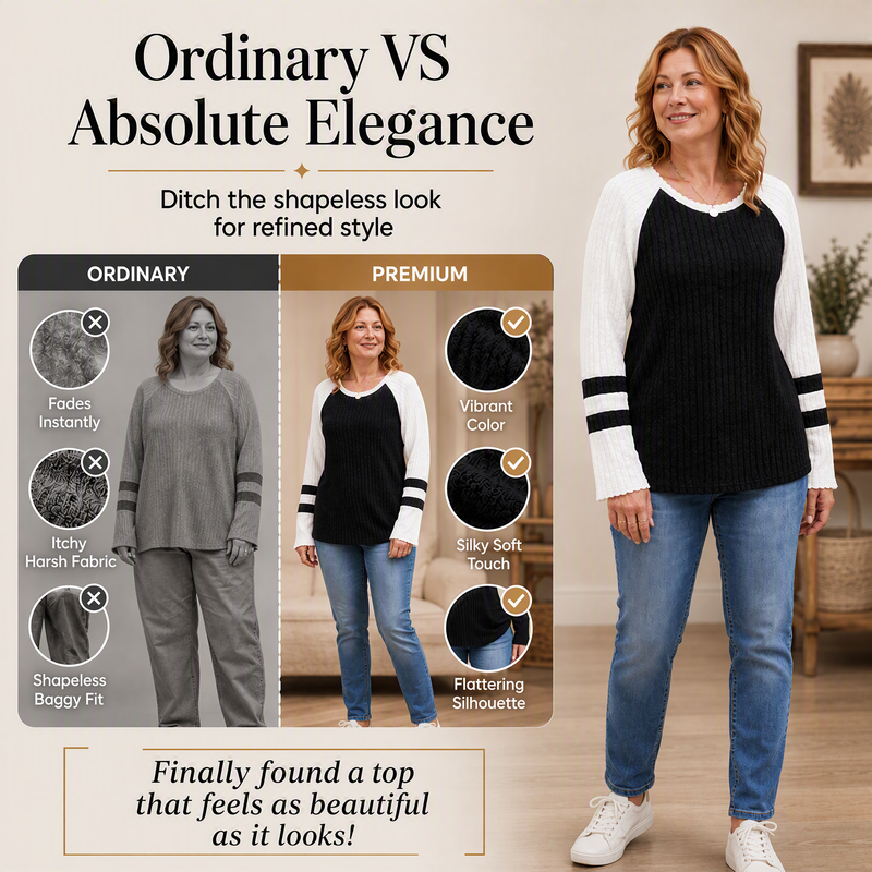 🎨 Bold Color Contrast, Textured Comfort | Women's Color-Block Long Sleeve Ribbed Knit Top