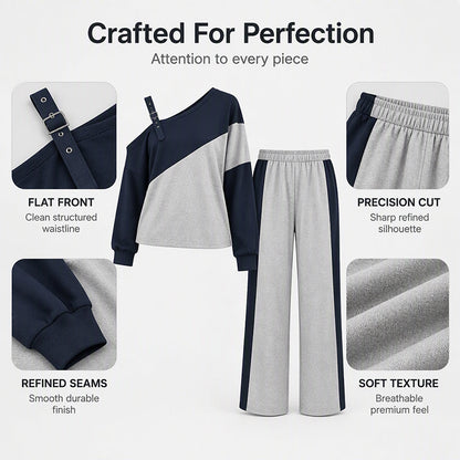 Women's Casual Color Block Off-Shoulder 2-Piece Set