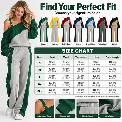 Women's Casual Color Block Off-Shoulder 2-Piece Set