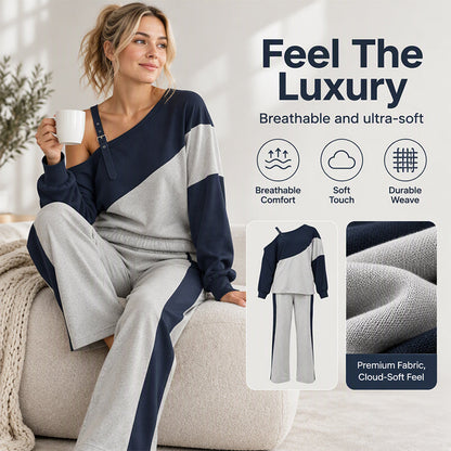 Women's Casual Color Block Off-Shoulder 2-Piece Set