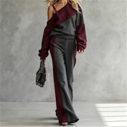 Women's Casual Color Block Off-Shoulder 2-Piece Set