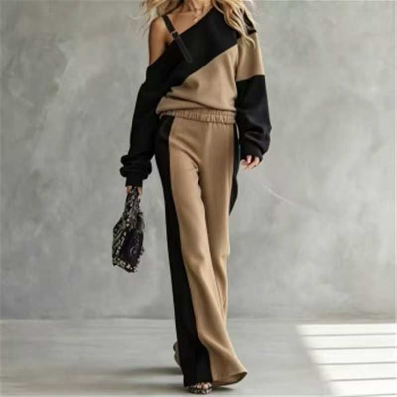 Women's Casual Color Block Off-Shoulder 2-Piece Set