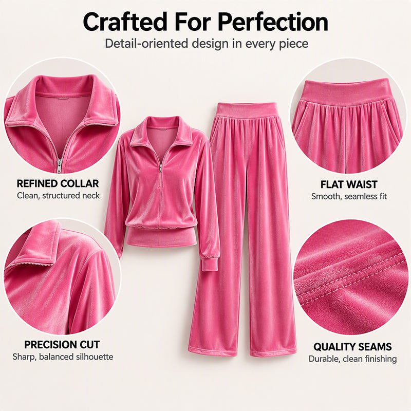 Women's Retro Half-Zip Pullover & Wide-Leg Pants Set