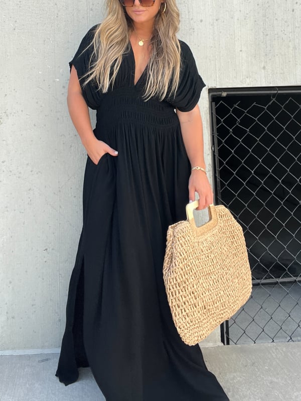 2024 SLIT V-NECK EFFORTLESS MAXI LONG DRESS