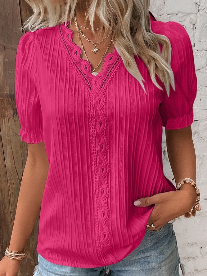 (🎁2026 New Year Hot Sale🎁)Limited Stock🔥V Neck Plain Lace Elegant Shirt（Buy 2 Free Shipping）