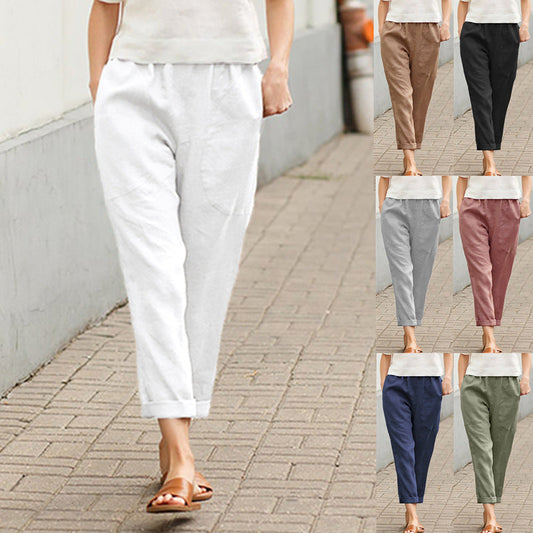 Linen-cotton women's large size loose pants