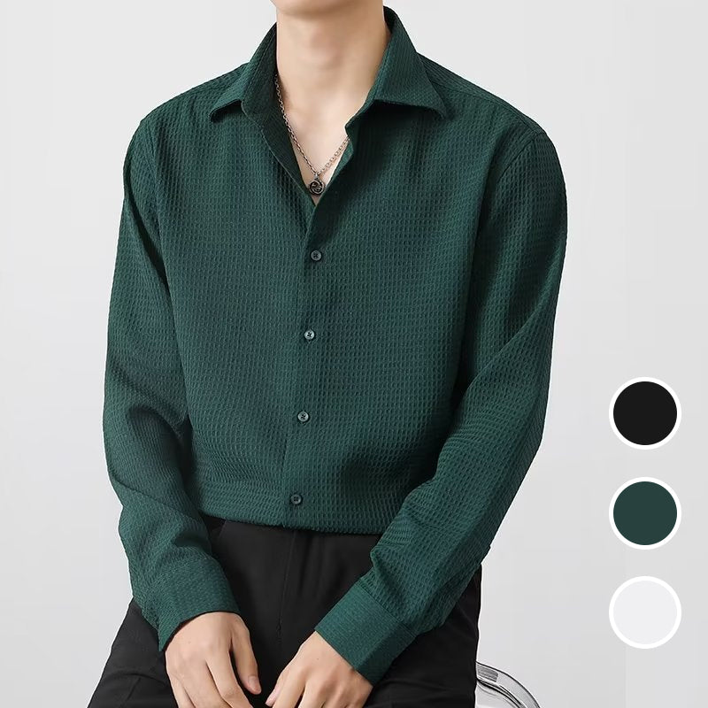 Men's Premium Fabric Button Down Shirt ? Waffle Pattern ? 45% Off