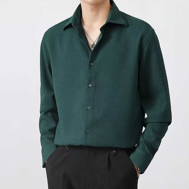 Men's Premium Fabric Button Down Shirt ? Waffle Pattern ? 45% Off