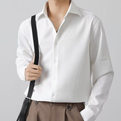 Men's Premium Fabric Button Down Shirt ? Waffle Pattern ? 45% Off