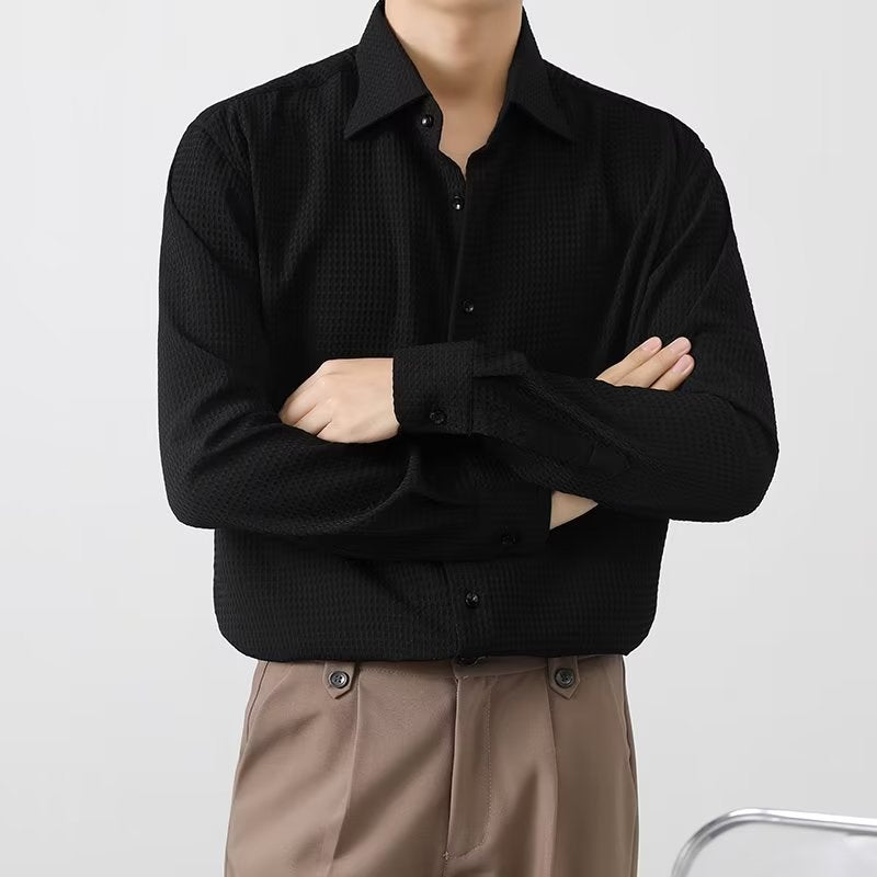 Men's Premium Fabric Button Down Shirt ? Waffle Pattern ? 45% Off