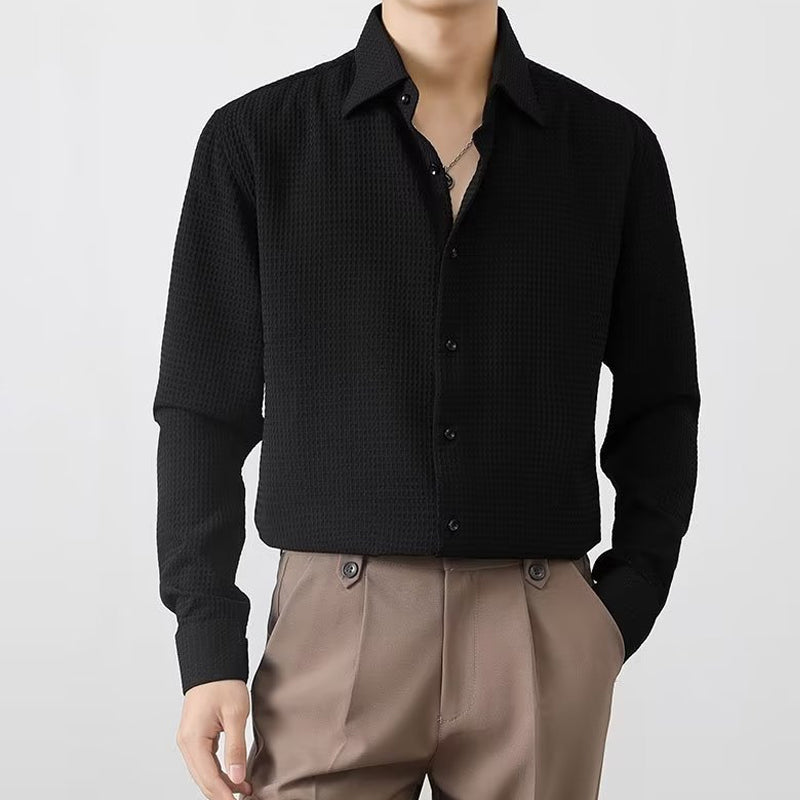 Men's Premium Fabric Button Down Shirt ? Waffle Pattern ? 45% Off