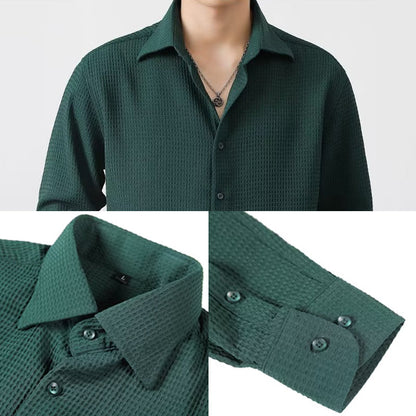 Men's Premium Fabric Button Down Shirt ? Waffle Pattern ? 45% Off