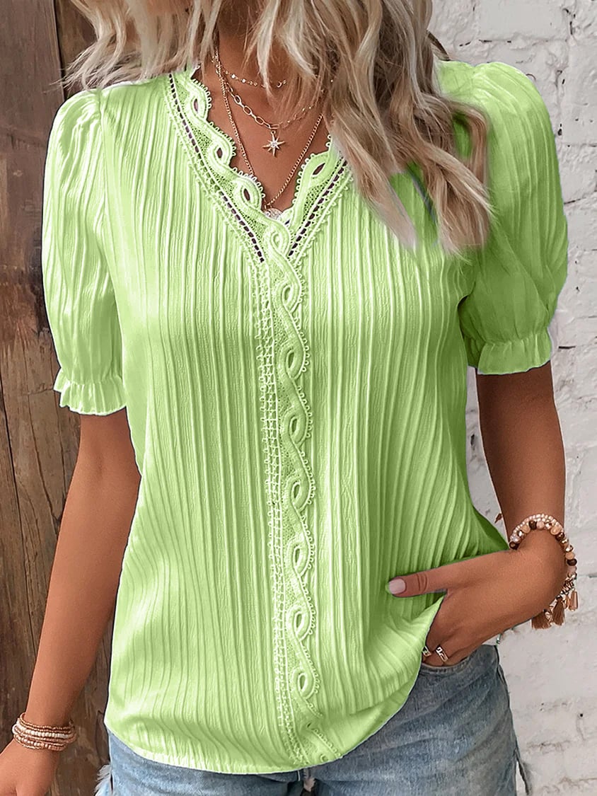 (🎁2026 New Year Hot Sale🎁)Limited Stock🔥V Neck Plain Lace Elegant Shirt（Buy 2 Free Shipping）