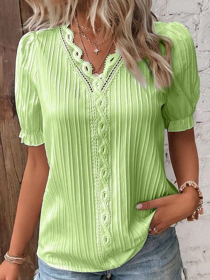 (🎁2026 New Year Hot Sale🎁)Limited Stock🔥V Neck Plain Lace Elegant Shirt（Buy 2 Free Shipping）