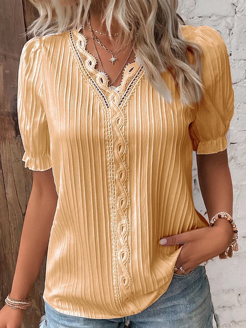 (🎁2026 New Year Hot Sale🎁)Limited Stock🔥V Neck Plain Lace Elegant Shirt（Buy 2 Free Shipping）