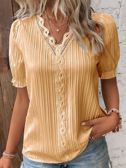 (🎁2026 New Year Hot Sale🎁)Limited Stock🔥V Neck Plain Lace Elegant Shirt（Buy 2 Free Shipping）