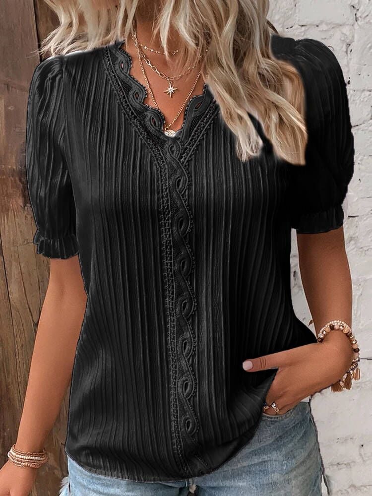 (🎁2026 New Year Hot Sale🎁)Limited Stock🔥V Neck Plain Lace Elegant Shirt（Buy 2 Free Shipping）