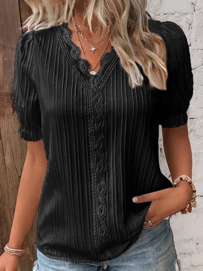 (🎁2026 New Year Hot Sale🎁)Limited Stock🔥V Neck Plain Lace Elegant Shirt（Buy 2 Free Shipping）