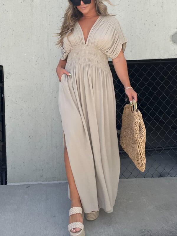 2024 SLIT V-NECK EFFORTLESS MAXI LONG DRESS