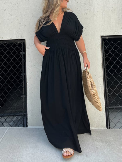 2024 SLIT V-NECK EFFORTLESS MAXI LONG DRESS