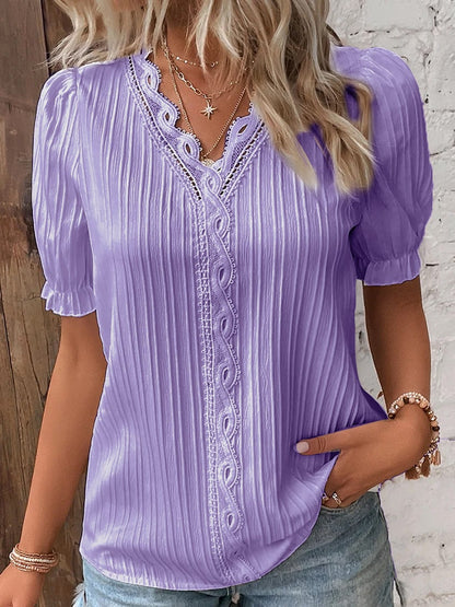 (🎁2026 New Year Hot Sale🎁)Limited Stock🔥V Neck Plain Lace Elegant Shirt（Buy 2 Free Shipping）