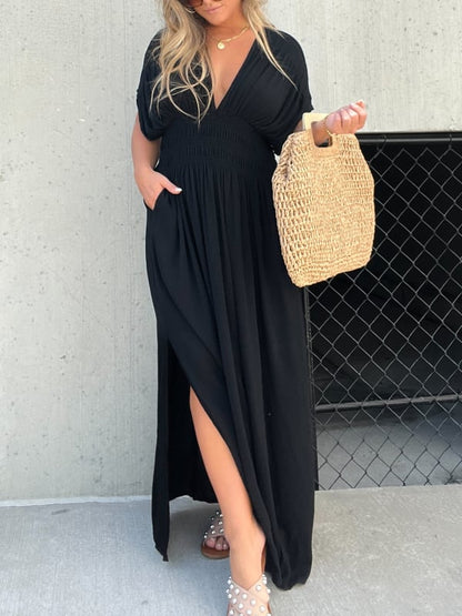 2024 SLIT V-NECK EFFORTLESS MAXI LONG DRESS