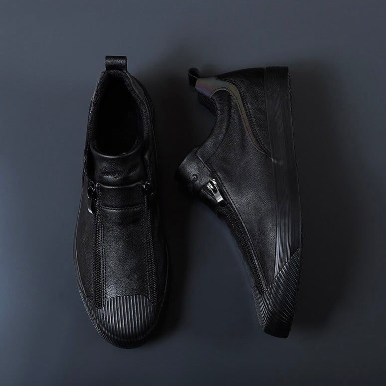 Autumn double zipper versatile trendy warm leather shoes