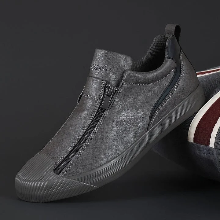 Autumn double zipper versatile trendy warm leather shoes