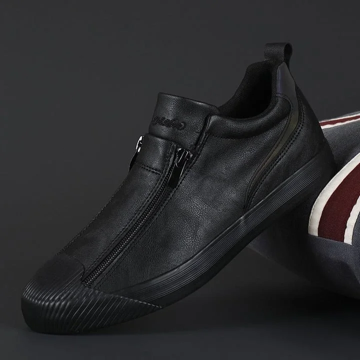 Autumn double zipper versatile trendy warm leather shoes