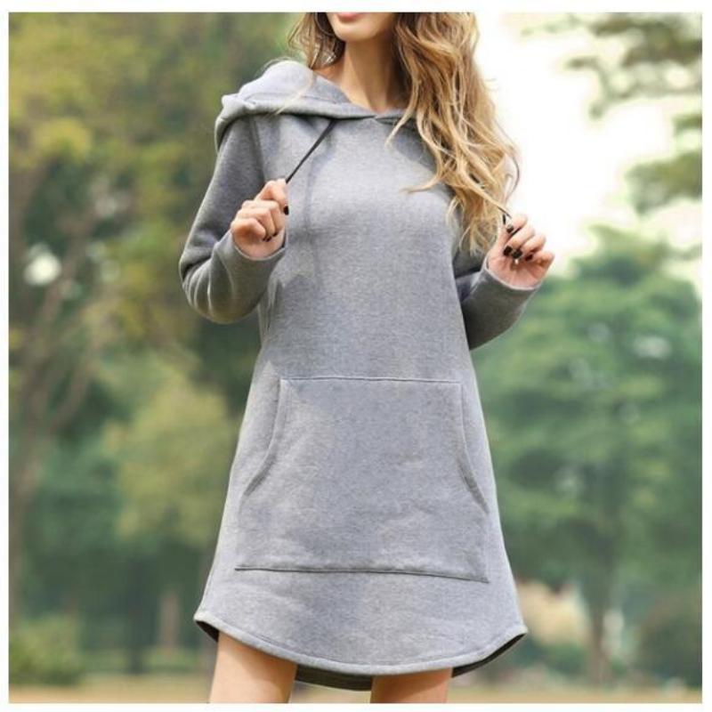 Best Gift for Her - Women's Casual Loose Solid Color Hoodie Dress