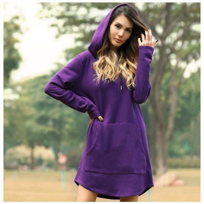 Best Gift for Her - Women's Casual Loose Solid Color Hoodie Dress