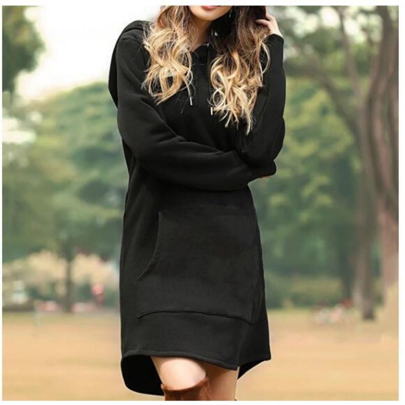 Best Gift for Her - Women's Casual Loose Solid Color Hoodie Dress