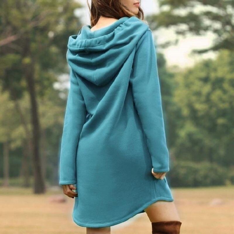 Best Gift for Her - Women's Casual Loose Solid Color Hoodie Dress