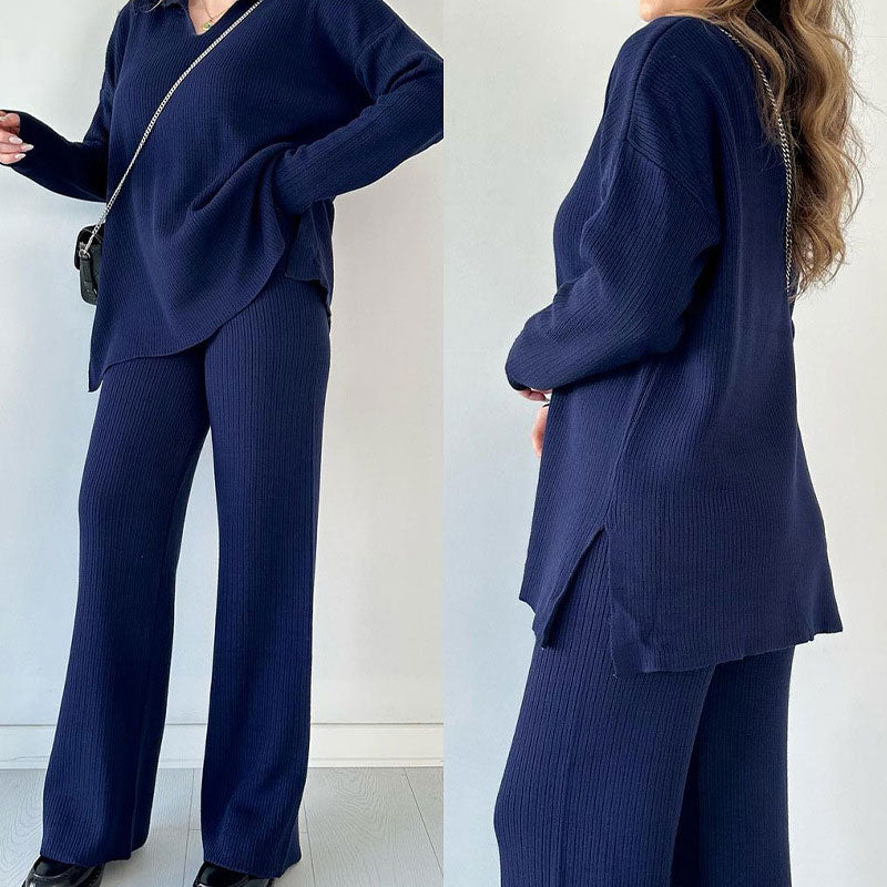 Hot Sale 50% OFF🎁V-Neck Casual Slit Knitted Two-Piece Set🎁FREE SHIPPING