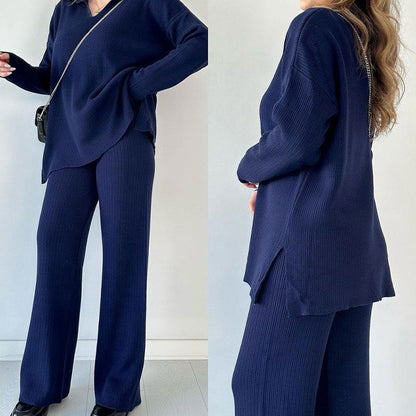Hot Sale 50% OFF🎁V-Neck Casual Slit Knitted Two-Piece Set🎁FREE SHIPPING