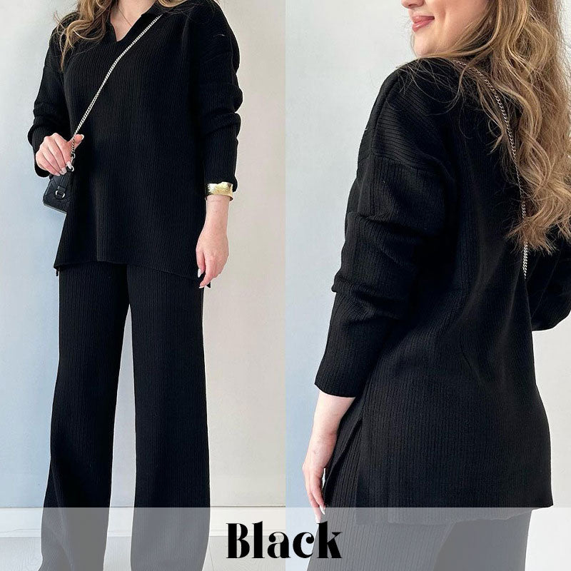 Hot Sale 50% OFF🎁V-Neck Casual Slit Knitted Two-Piece Set🎁FREE SHIPPING
