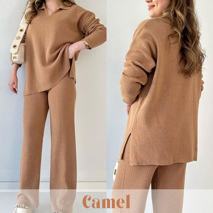 Hot Sale 50% OFF🎁V-Neck Casual Slit Knitted Two-Piece Set🎁FREE SHIPPING