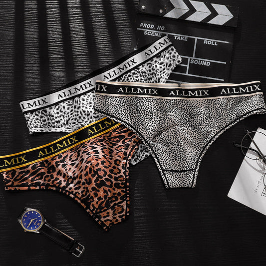 Men's Letter Leopard Print Low Rise Briefs