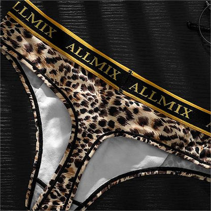 Men's Letter Leopard Print Low Rise Briefs