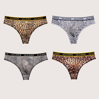 Men's Letter Leopard Print Low Rise Briefs