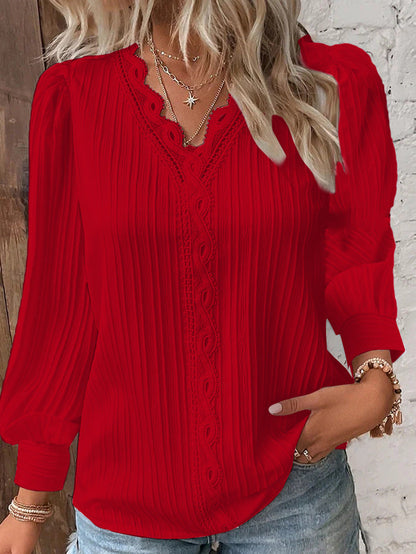 Women's Long Sleeve V Neck Lace Loose Shirt (🎁2024 New Year Hot Sale🎁)Buy 2 Free Shipping