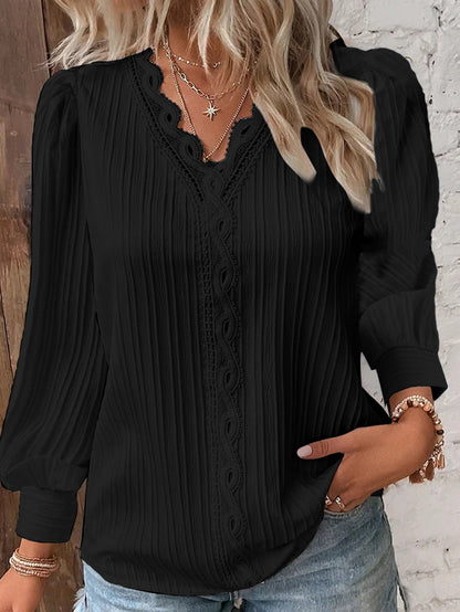 Women's Long Sleeve V Neck Lace Loose Shirt (🎁2024 New Year Hot Sale🎁)Buy 2 Free Shipping