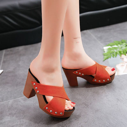 Women's Platform Chunky High-heeled Slippers🥰🥰Mother's Day Promotion-49% Off
