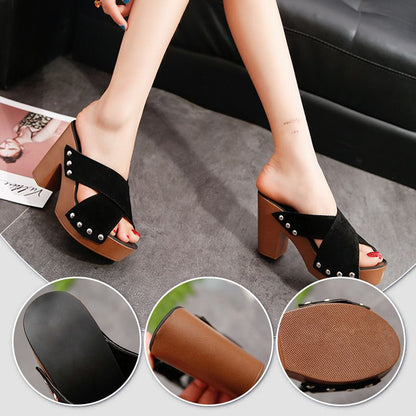 Women's Platform Chunky High-heeled Slippers🥰🥰Mother's Day Promotion-49% Off