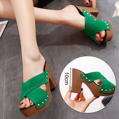 Women's Platform Chunky High-heeled Slippers🥰🥰Mother's Day Promotion-49% Off