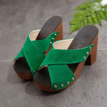 Women's Platform Chunky High-heeled Slippers🥰🥰Mother's Day Promotion-49% Off