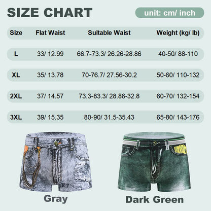 Men's Faux Denim Printed Cotton Boxer Briefs