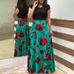 Fashion Colorblocking Printed Slim Long Dress