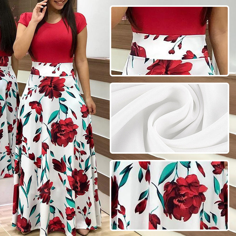 Fashion Colorblocking Printed Slim Long Dress